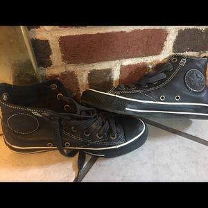 Black Leather High Top Converse